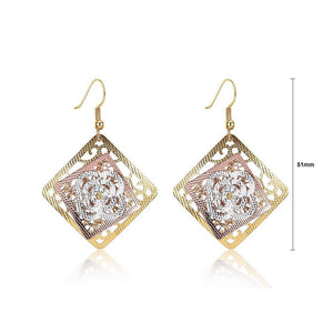 Fashion Elegant Plated Gold Hollow Flower Geometric Earrings - Glamorousky