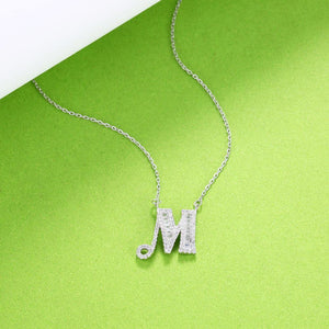 925 Sterling Silver Fashion Personality Letter M Cubic Zircon Necklace - Glamorousky