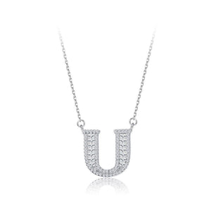 925 Sterling Silver Fashion Personality Letter U Cubic Zircon Necklace - Glamorousky
