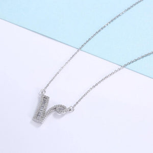 925 Sterling Silver Fashion Personality Letter V Cubic Zircon Necklace - Glamorousky