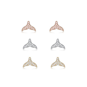 925 Sterling Silver Simple Tri-Color Fishtail Cubic Zircon Three-Piece Stud Earrings - Glamorousky