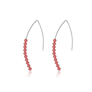 925 Sterling Silver Simple Geometric Earrings with Red Austrian Element Crystal - Glamorousky
