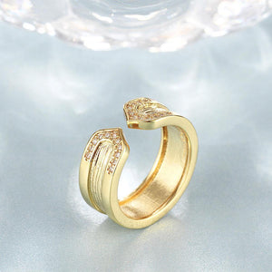 Elegant and Fashion Plated Gold Geometric Textured Cubic Zircon Adjustable Ring - Glamorousky