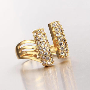Fashionable Bright Plated Gold Geometric Cubic Zircon Adjustable Open Ring - Glamorousky