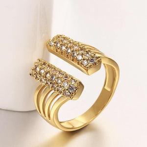 Fashionable Bright Plated Gold Geometric Cubic Zircon Adjustable Open Ring - Glamorousky