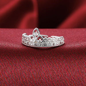 Fashion Bright Crown Heart Shaped Cubic Zircon Adjustable Open Ring - Glamorousky