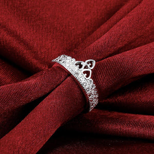 Fashion Bright Crown Heart Shaped Cubic Zircon Adjustable Open Ring - Glamorousky