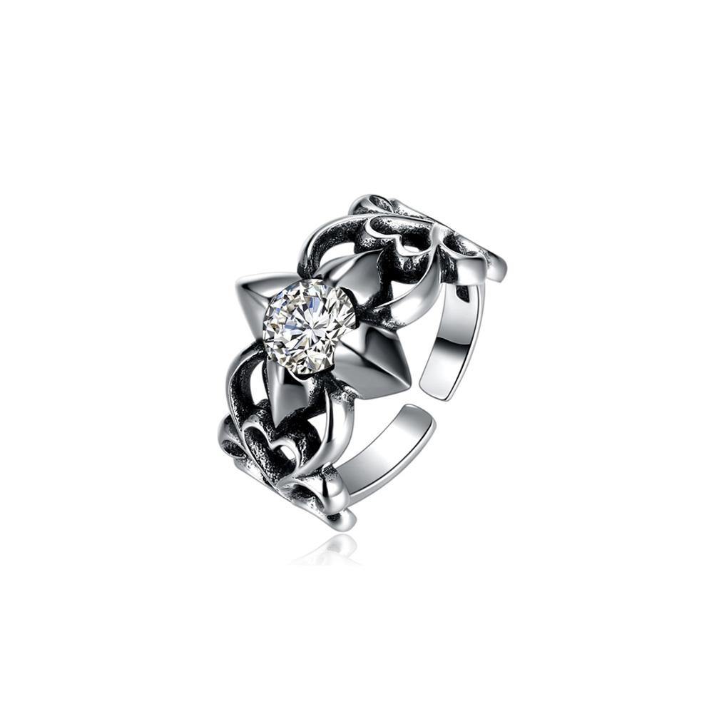 925 Sterling Silver Vintage Classic Heart Adjustable Split Ring with Cubic Zircon - Glamorousky