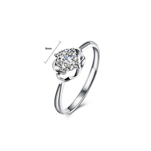 925 Sterling Silver Fashion Elegant Openwork Flower Adjustable Ring with Cubic Zircon - Glamorousky