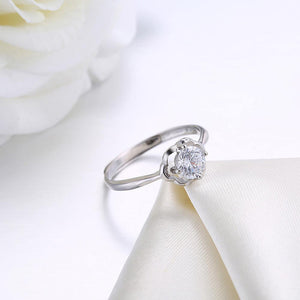 925 Sterling Silver Fashion Elegant Openwork Flower Adjustable Ring with Cubic Zircon - Glamorousky