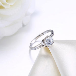 925 Sterling Silver Fashion Simple Flower Adjustable Ring with Cubic Zircon - Glamorousky