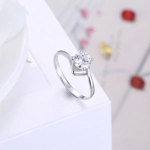 925 Sterling Silver Fashion Simple Round Cubic Zircon Adjustable Ring - Glamorousky