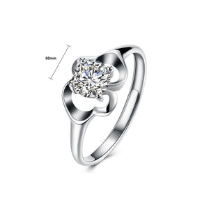 925 Sterling Silver Elegant Openwork Flower Adjustable Ring with Cubic Zircon - Glamorousky