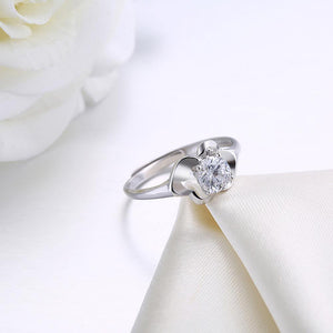 925 Sterling Silver Elegant Openwork Flower Adjustable Ring with Cubic Zircon - Glamorousky