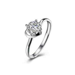 925 Sterling Silver Fashion Simple Heart Adjustable Ring with Cubic Zircon - Glamorousky