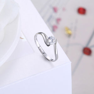 925 Sterling Silver Fashion Simple Geometric Round Cubic Zircon Adjustable Ring
