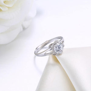 925 Sterling Silver Elegant Fashion Flower Cubic Zircon Adjustable Ring - Glamorousky