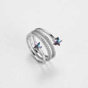 925 Sterling Silver Fashion Simple Star Adjustable Ring with Purple Austrian Element Crystal - Glamorousky