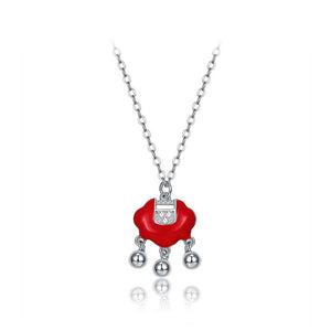 925 Sterling Silver Fashion Simple Red Ruyi Lock Bell Pendant with Necklace