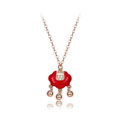 925 Sterling Silver Plated Rose Gold Fashion Ruyi Lock Bell Pendant with Necklace