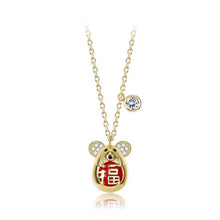 Load image into Gallery viewer, 925 Sterling Silver Plated Gold Fashion Cute Mouse Pendant with Cubic Zircon and Necklace - Glamorousky