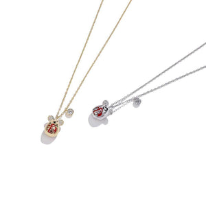 925 Sterling Silver Plated Gold Fashion Cute Mouse Pendant with Cubic Zircon and Necklace - Glamorousky