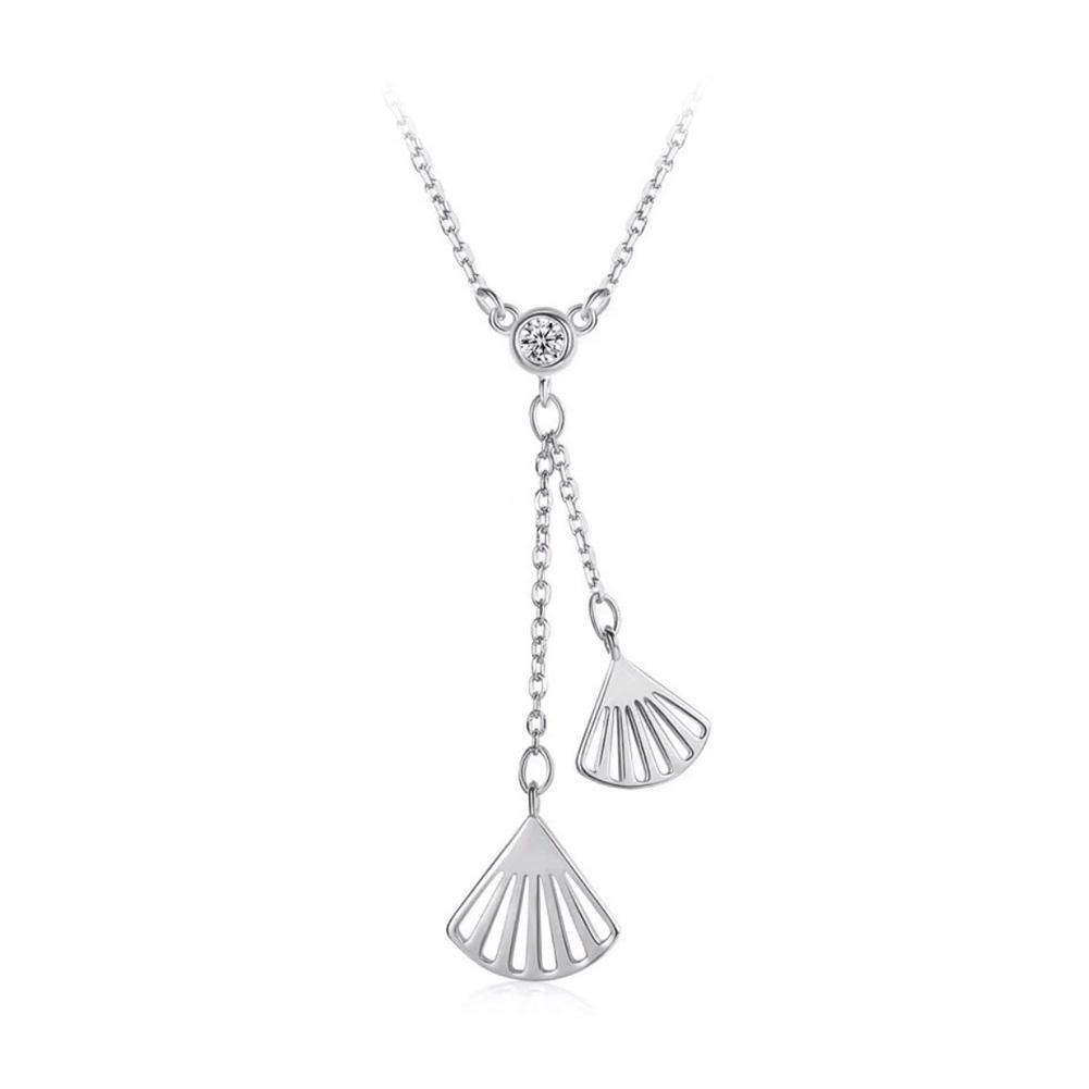 925 Sterling Silver Simple Fashion Hollow Scalloped Tassel Pendant with Cubic Zircon and Necklace - Glamorousky