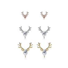 Load image into Gallery viewer, 925 Sterling Silver Simple Tricolor Antler Cubic Zircon Three-Piece Stud Earrings - Glamorousky