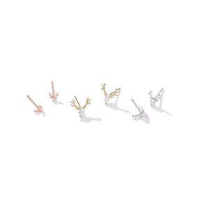 925 Sterling Silver Simple Tricolor Antler Cubic Zircon Three-Piece Stud Earrings - Glamorousky