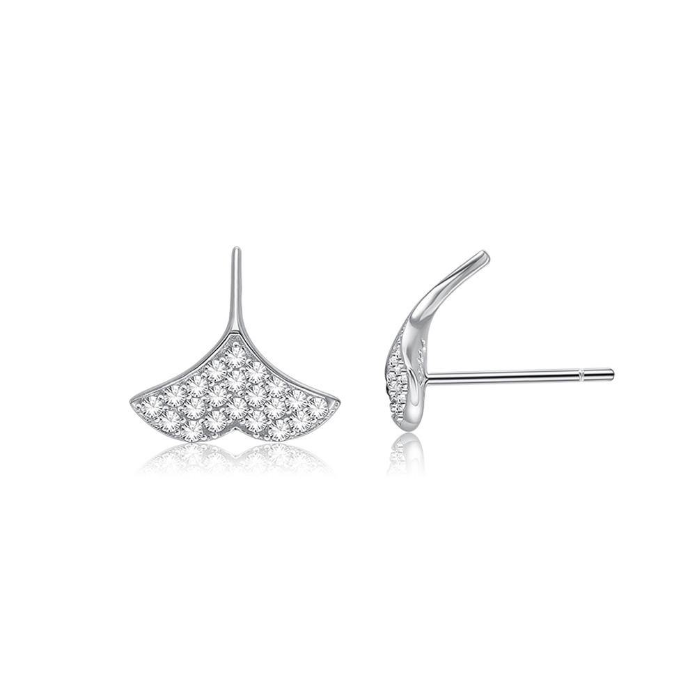 925 Sterling Silver Simple and Fashion Ginkgo Leaf Stud Earrings with Cubic Zircon - Glamorousky
