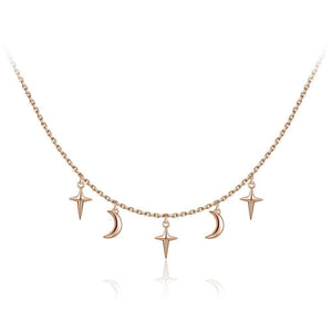 925 Sterling Silver Plated Rose Gold Simple Fashion Star Moon Necklace - Glamorousky