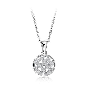 925 Sterling Silver Fashion Elegant Four-leafed Clover Round Pendant with Cubic Zircon and Necklace - Glamorousky