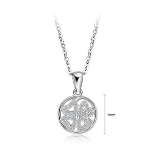 925 Sterling Silver Fashion Elegant Four-leafed Clover Round Pendant with Cubic Zircon and Necklace - Glamorousky