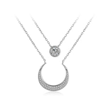 Load image into Gallery viewer, 925 Sterling Silver Fashion Bright Moon Double Cubic Zircon Necklace - Glamorousky