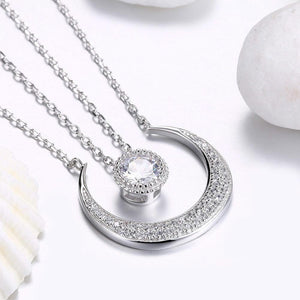 925 Sterling Silver Fashion Bright Moon Double Cubic Zircon Necklace - Glamorousky