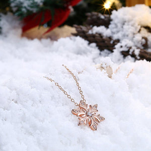 Elegant and Fashion Plated Rose Gold Snowflake Pendant with Cubic Zircon and Necklace - Glamorousky