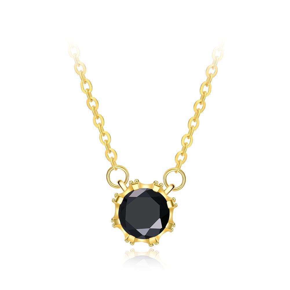 Fashion Simple Plated Gold Geometric Round Necklace with Black Cubic Zircon - Glamorousky