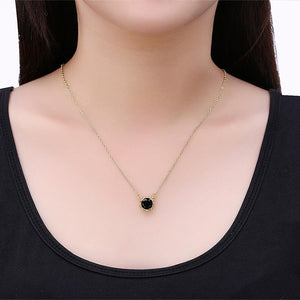 Fashion Simple Plated Gold Geometric Round Necklace with Black Cubic Zircon - Glamorousky