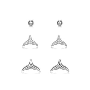 925 Sterling Silver Fashion Simple Fishtail Three-Piece Earrings with Cubic Zircon - Glamorousky