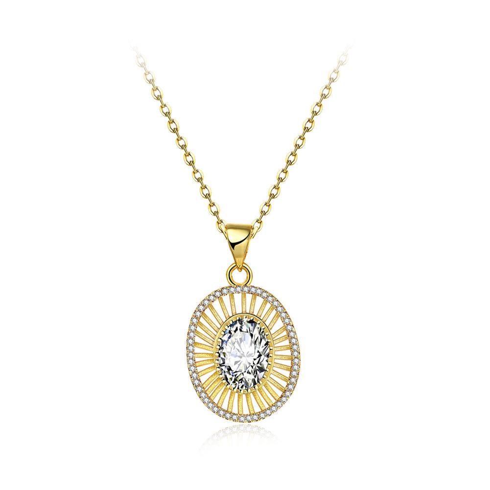 Fashion Simple Gold Plated Geometric Hollow Oval Pendant with Cubic Zircon and Necklace - Glamorousky