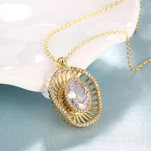 Fashion Simple Gold Plated Geometric Hollow Oval Pendant with Cubic Zircon and Necklace - Glamorousky