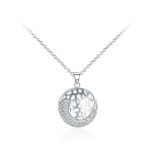 Simple and Fashion Hollow Geometric Round Pendant with Cubic Zircon and Necklace - Glamorousky