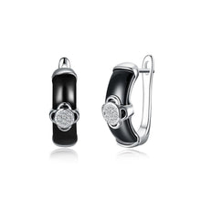 Load image into Gallery viewer, 925 Sterling Silver Fashion Elegant Flower Black Ceramic Earrings with Cubic Zircon - Glamorousky