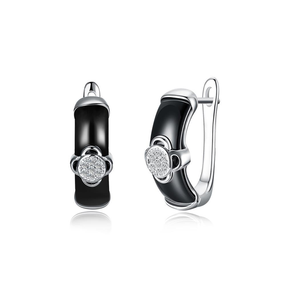925 Sterling Silver Fashion Elegant Flower Black Ceramic Earrings with Cubic Zircon - Glamorousky