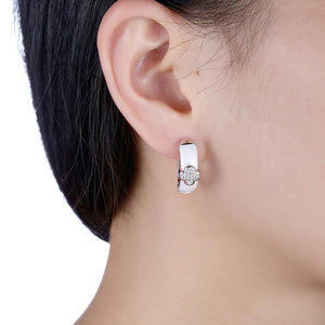 925 Sterling Silver Fashion Elegant Flower White Ceramic Earrings with Cubic Zircon - Glamorousky