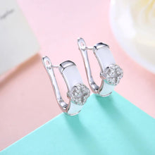Load image into Gallery viewer, 925 Sterling Silver Fashion Elegant Four-leafed Clover Cubic Zircon White Ceramic Earrings - Glamorousky