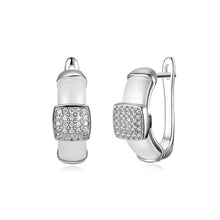 Load image into Gallery viewer, 925 Sterling Silver Fashion Elegant Geometric Square White Ceramic Earrings with Cubic Zircon - Glamorousky