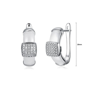 925 Sterling Silver Fashion Elegant Geometric Square White Ceramic Earrings with Cubic Zircon - Glamorousky