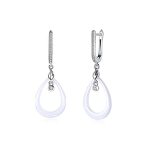 Load image into Gallery viewer, 925 Sterling Silver Simple Fashion Water Drop-shaped White Ceramic Earrings with Cubic Zircon - Glamorousky