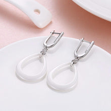 Load image into Gallery viewer, 925 Sterling Silver Simple Fashion Water Drop-shaped White Ceramic Earrings with Cubic Zircon - Glamorousky